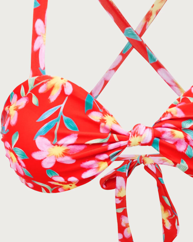 Red Floral Criss-Cross Bikini Set