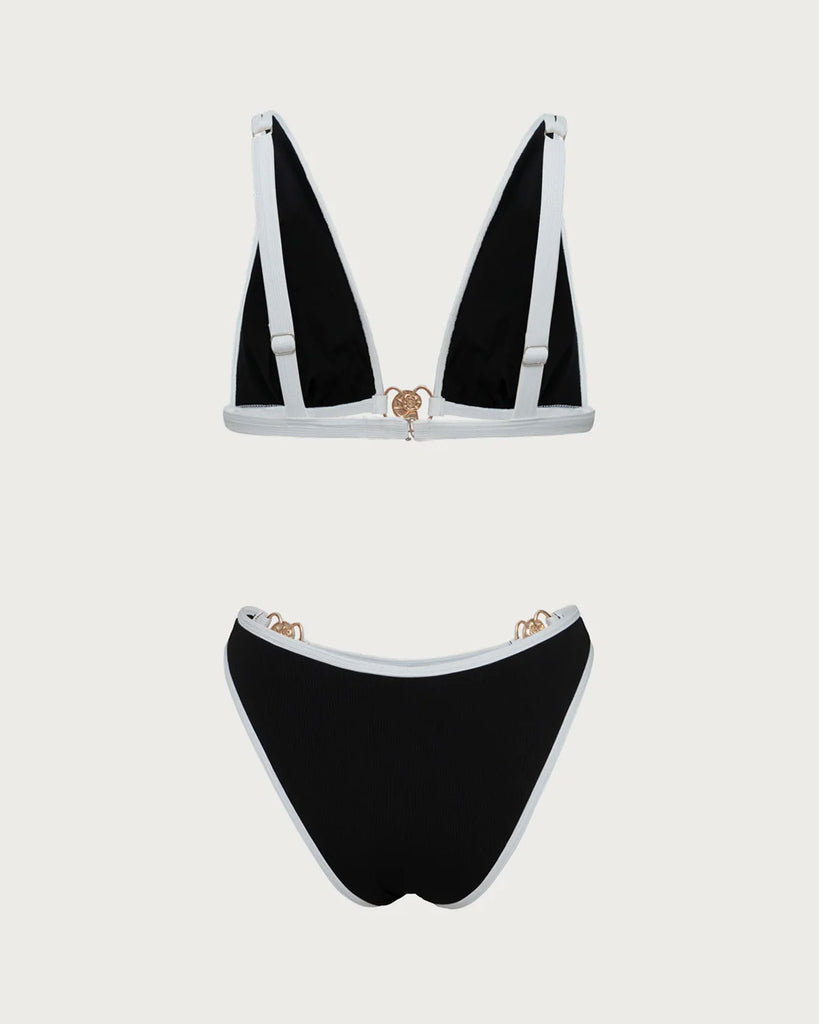 Black Contrast Thread Bikini Set