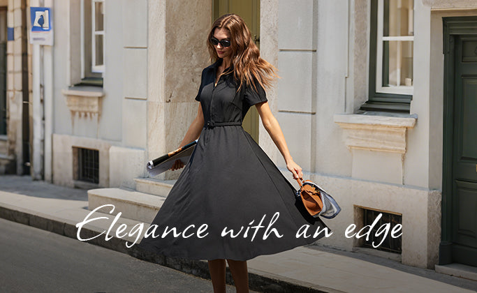 Black A-Line Belted Midi Dress