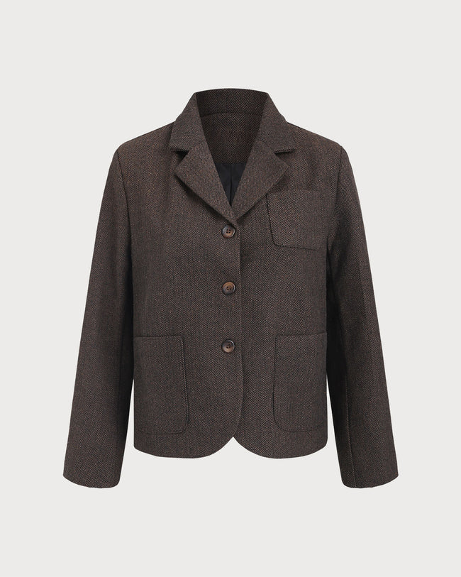 Women's Woven Polyester 3/4 Sleeve Blazers Coffee Outerwear - RIHOAS
