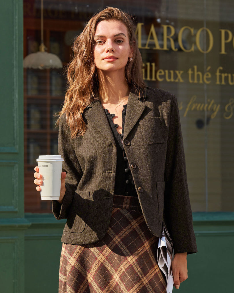 Women's Woven Polyester 3/4 Sleeve Blazers Outerwear - RIHOAS