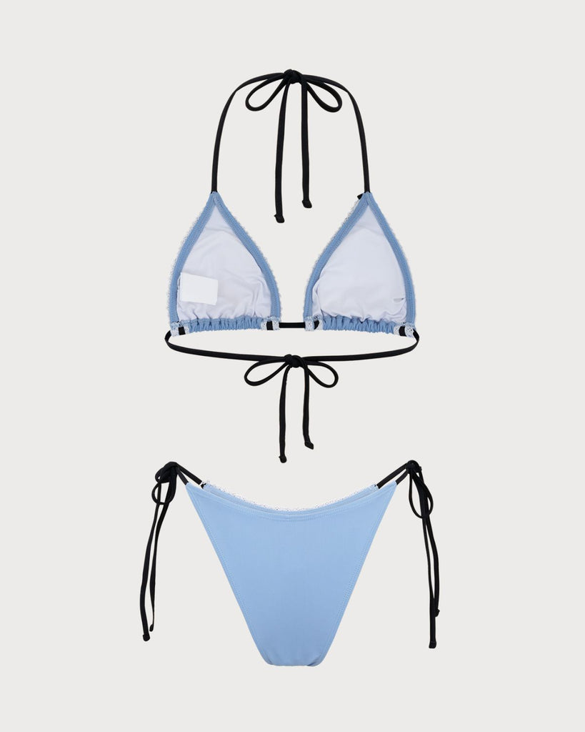 Blue Contrast Lace Bikini Set
