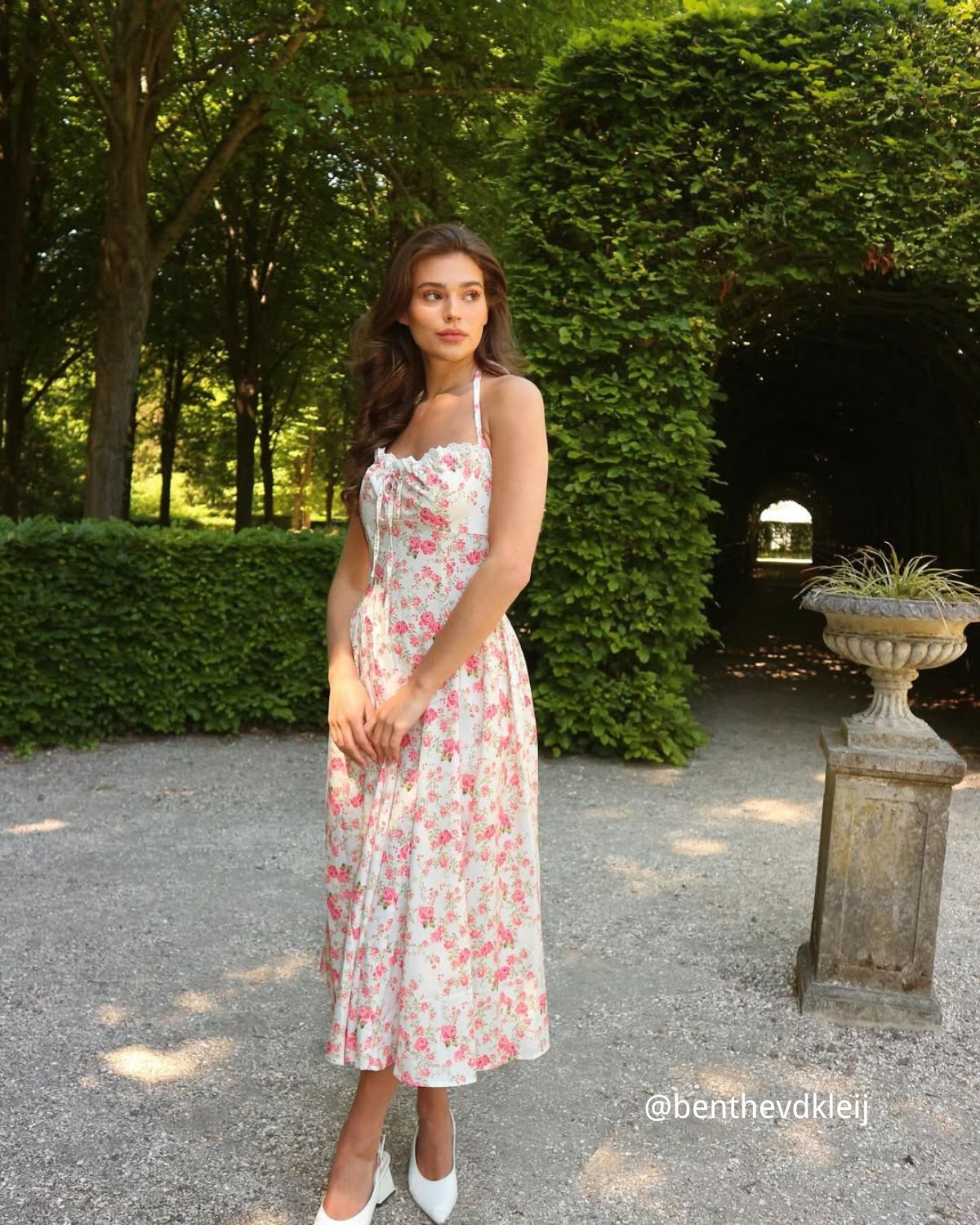 Pink Floral Halter Midi Dress