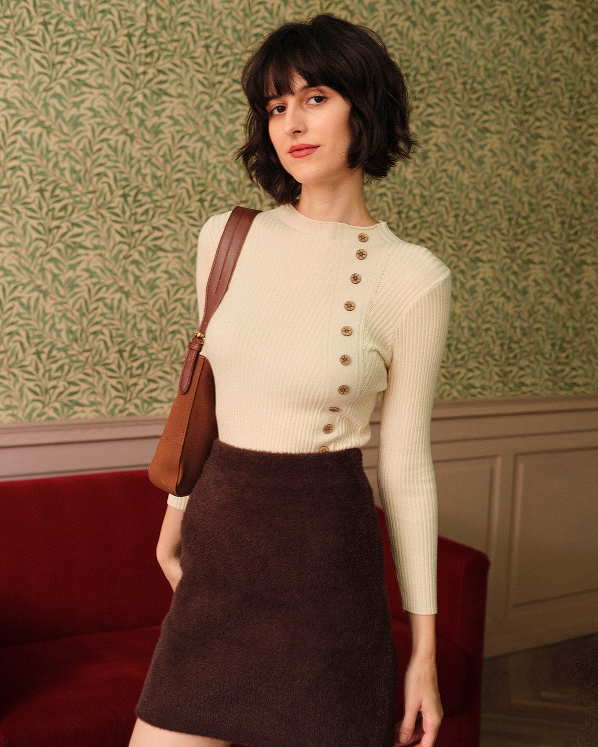 Mock Neck Ribbed Knit Top