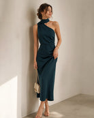 Dark Green One Shoulder Maxi Dress