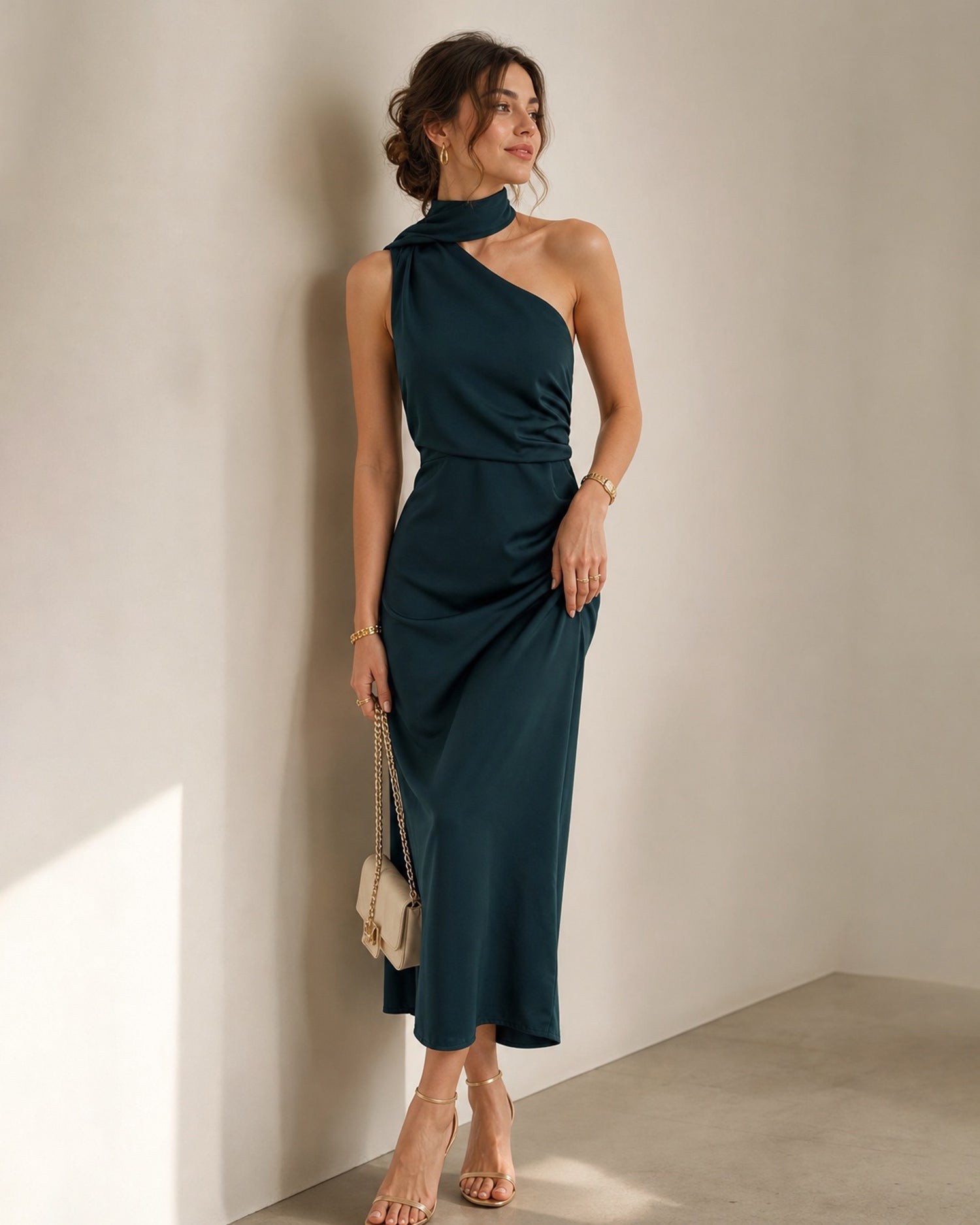 Dark Green One Shoulder Maxi Dress
