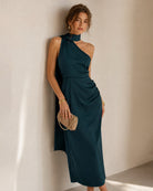 Dark Green One Shoulder Maxi Dress