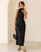 Black One Shoulder A-Line Maxi Dress