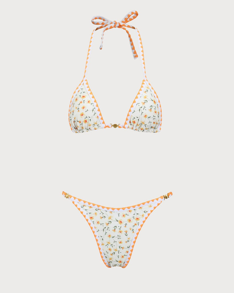 Yellow Floral Contrast Bikini Set