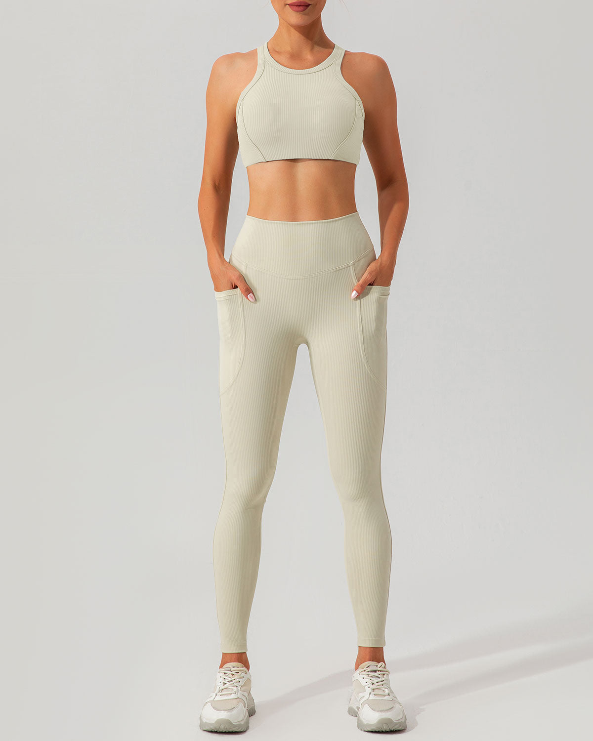 Beige I-back Yoga Tank Top