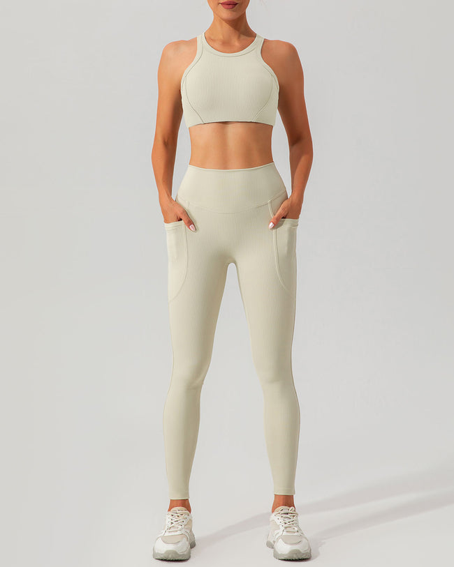 Beige I-back Yoga Tank Top