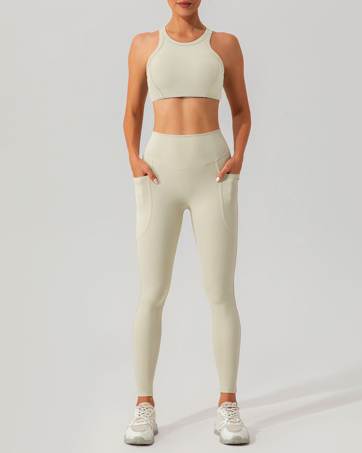 Beige Quick-drying High Waisted Yoga Leggings