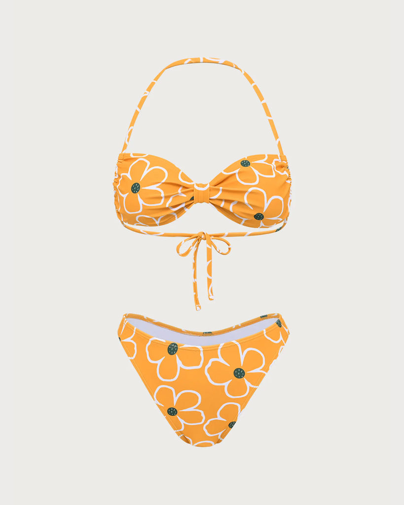 Orange Floral Triangle Bikini Set