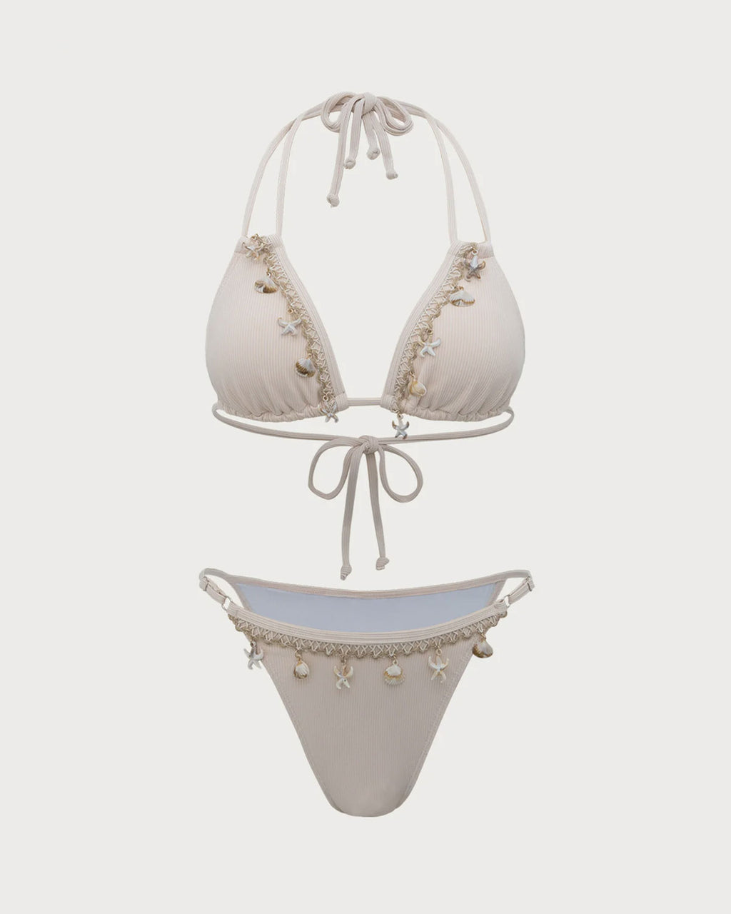 White Shell Embellished Bikini Set