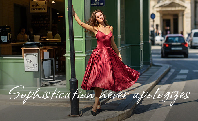 Wine Red Ruched A-Line Slip Midi Dress