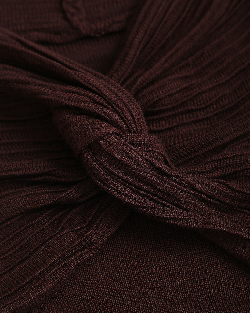 Coffee V Neck Twisted Knit Tee