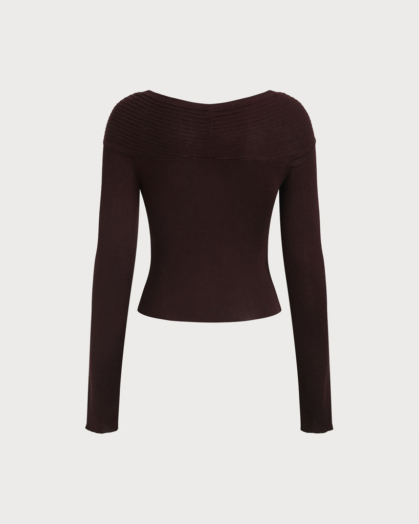 Coffee V Neck Twisted Knit Tee