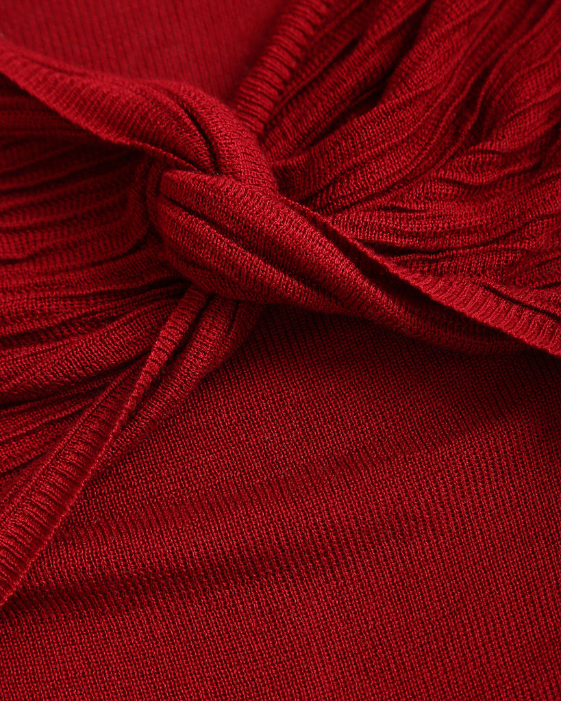 Red V Neck Twisted Knit Tee