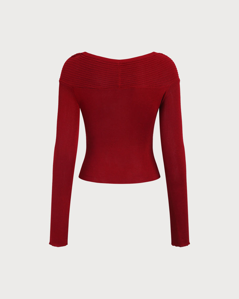 Red V Neck Twisted Knit Tee