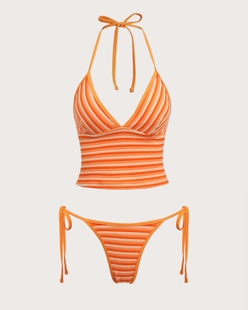 Orange Striped Tankini Swimsuit