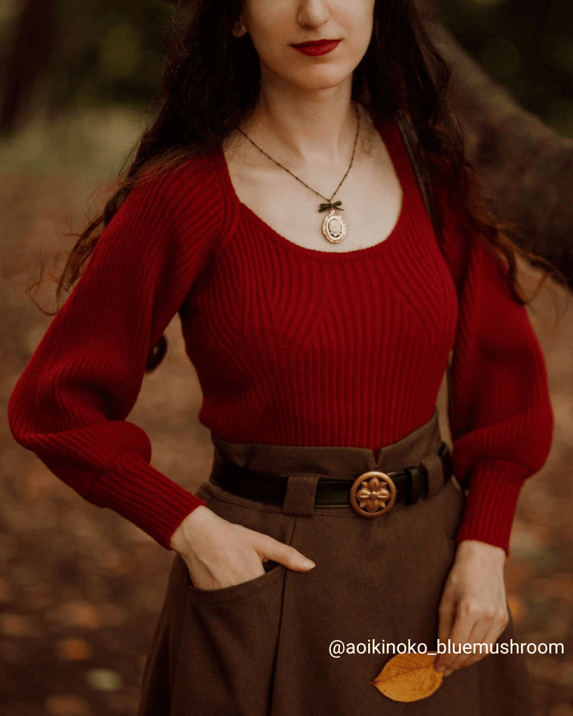 The Red Scoop Neck Sweater Tops - RIHOAS
