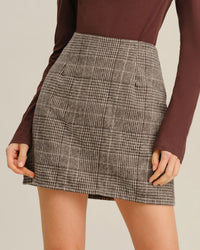 Brown Plaid Straight Mini Skirt