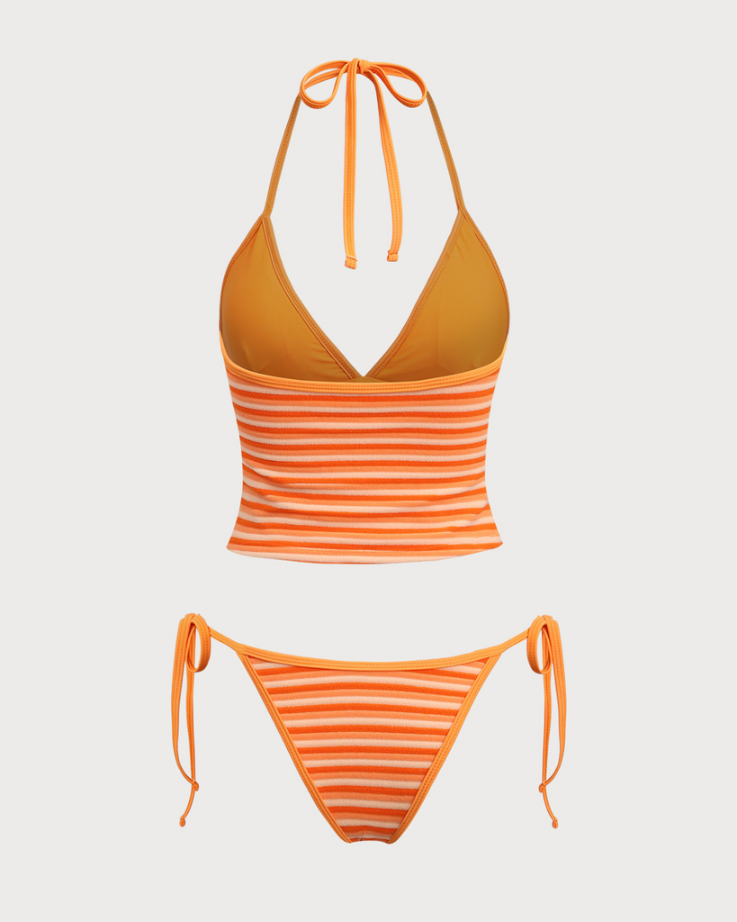 Orange Striped Tankini Swimsuit