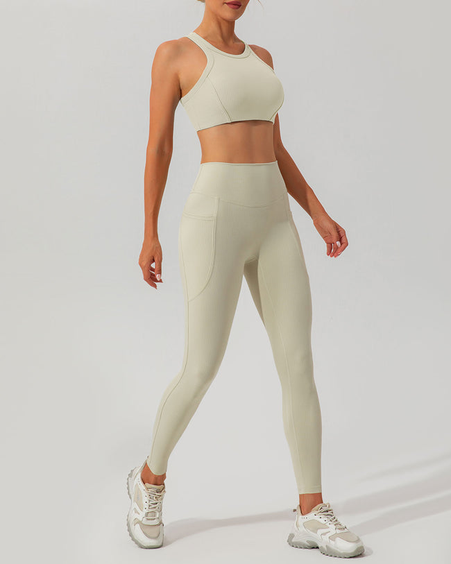 Beige I-back Yoga Tank Top