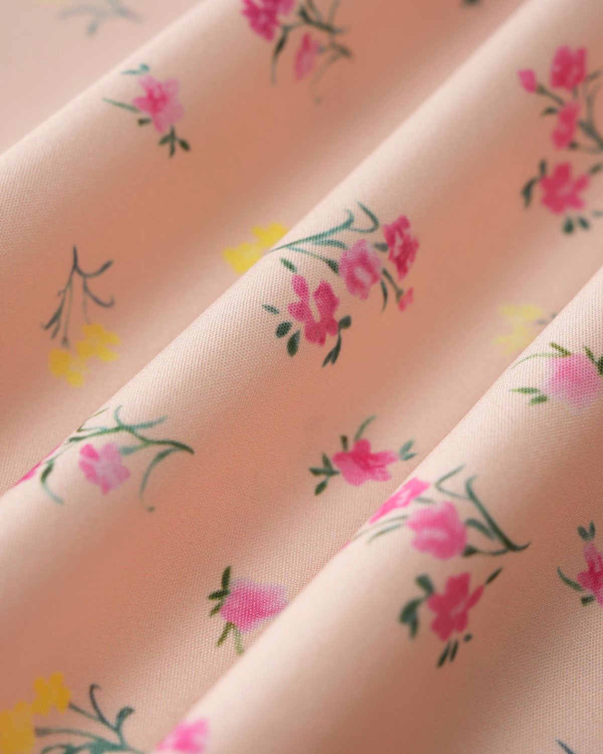 Pink Floral Square Neck Puffed Sleeve Midi Dress