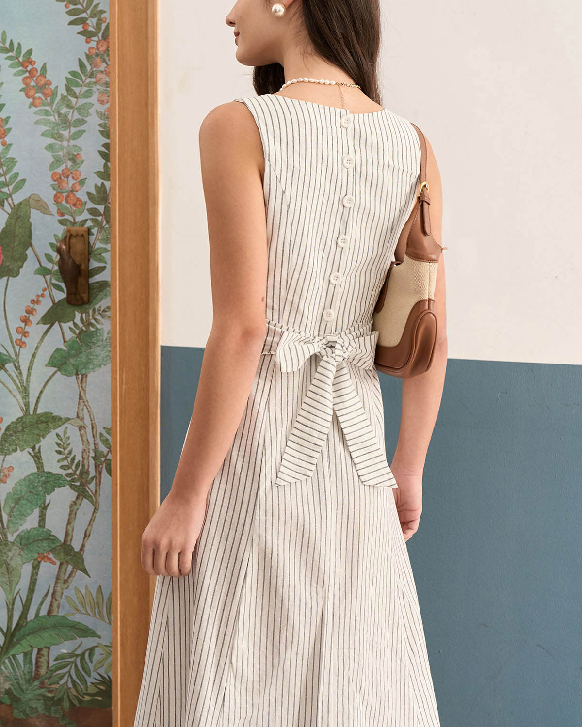 Rihoas Square Neck Striped Midi Dress for Women, White / M Rihoas Square Neck Striped Midi Dress for Women, White / M