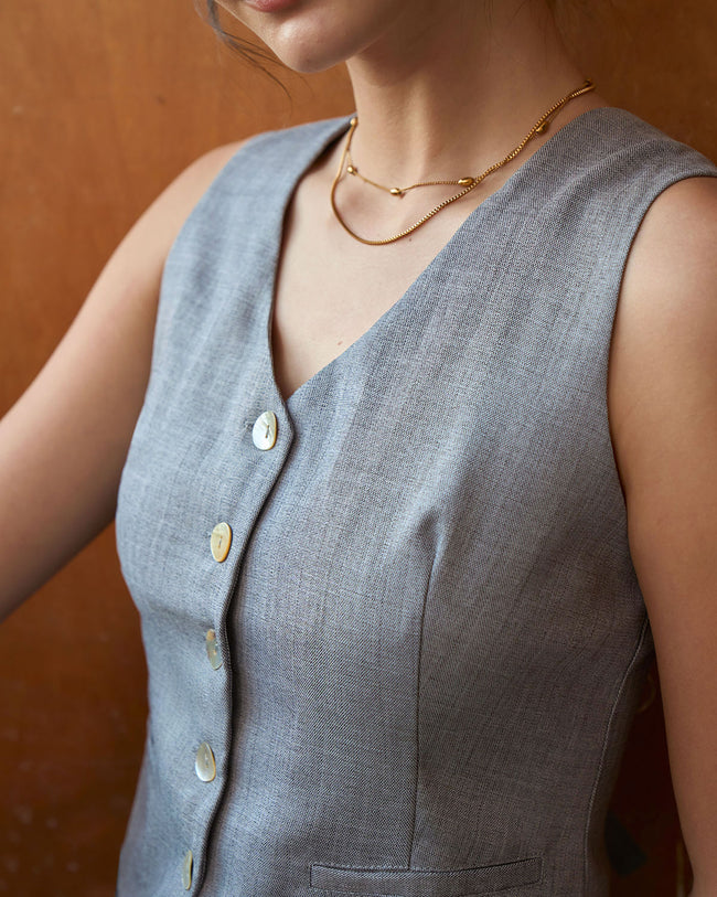 The Grey V-Neck Button Vest & Reviews - Grey - Tops | RIHOAS