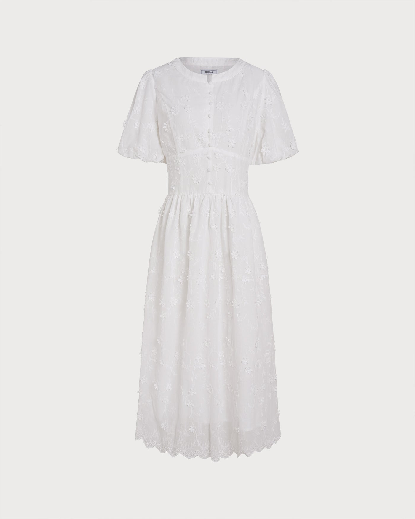 White Round Neck Floral Midi Dress & Reviews - White - Dresses