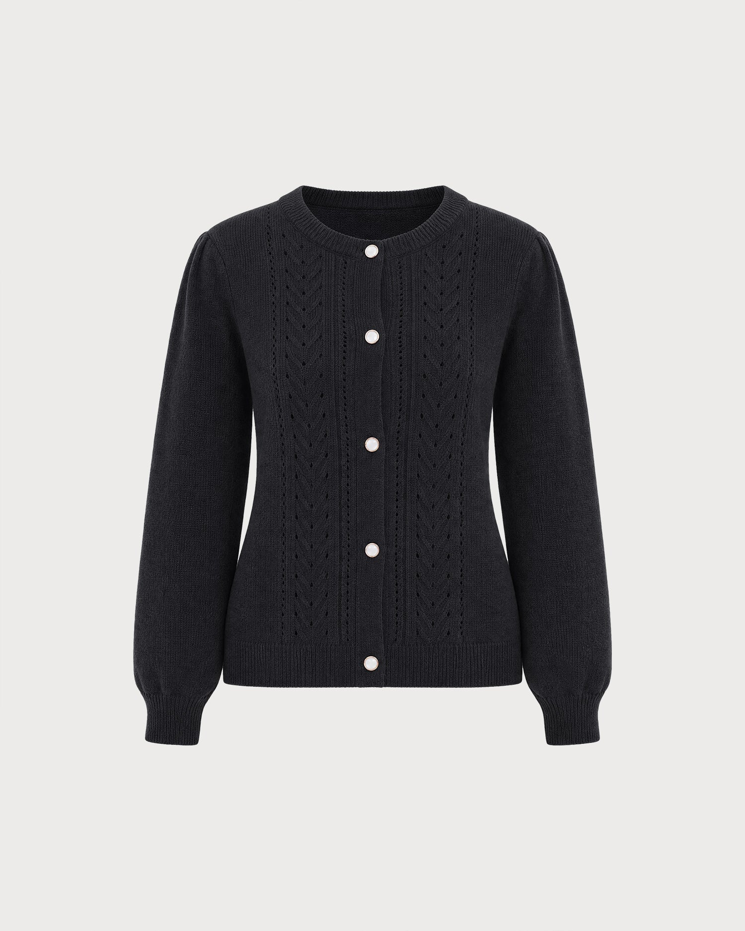 Black Round Neck Knit Cardigan