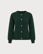 Green Round Neck Knit Cardigan