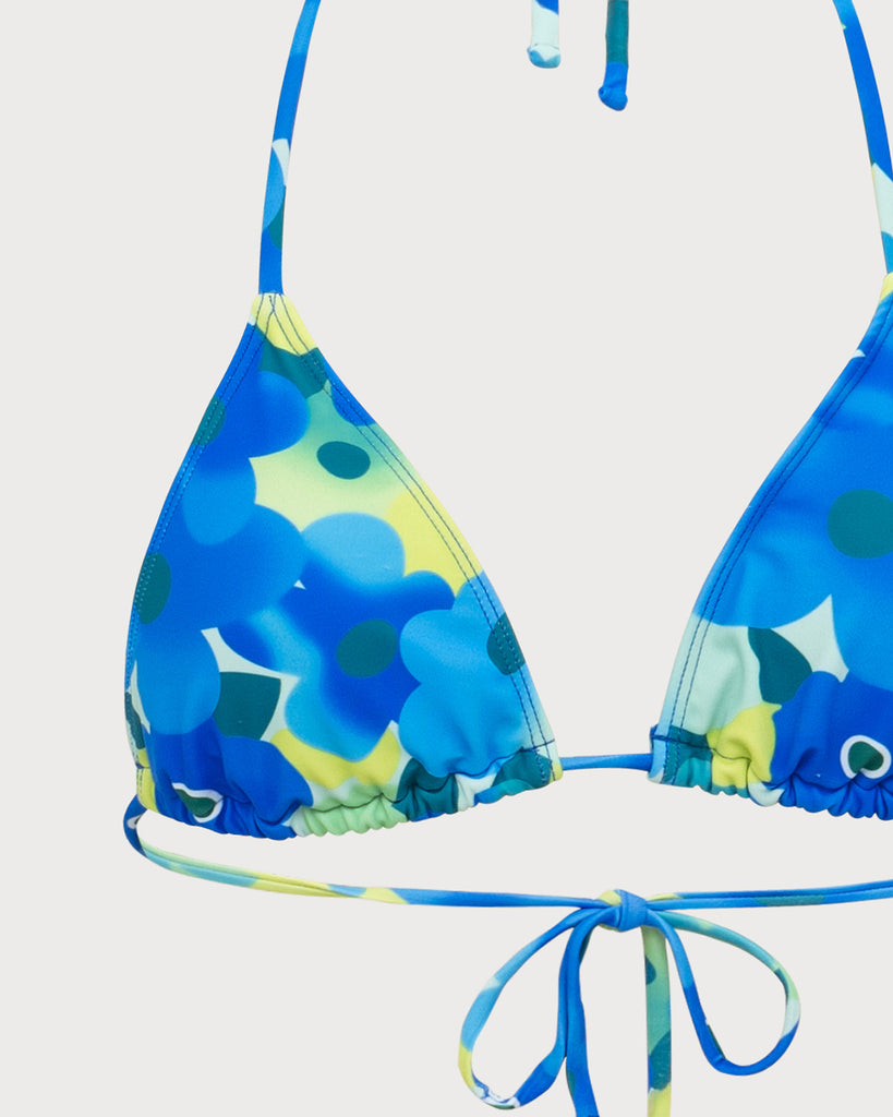 Blue Knitted Colorful Floral Bikini Set