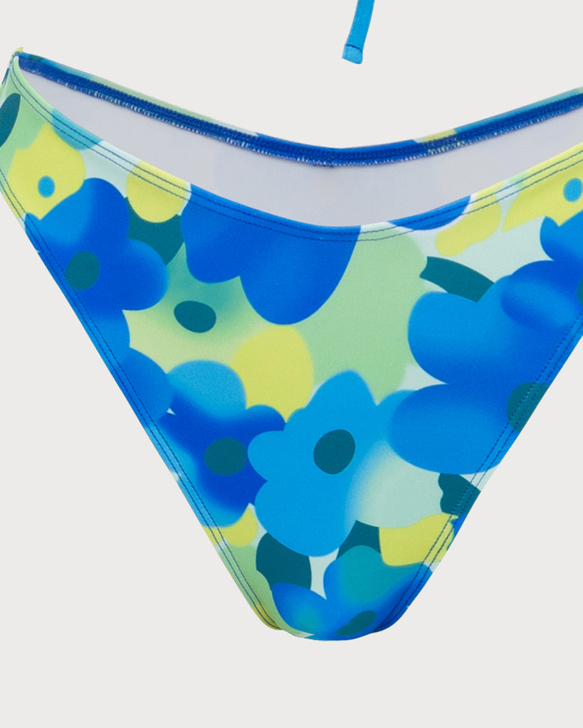 Blue Knitted Colorful Floral Bikini Set