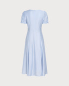 Blue V Neck Sheer Zipper Midi Dress