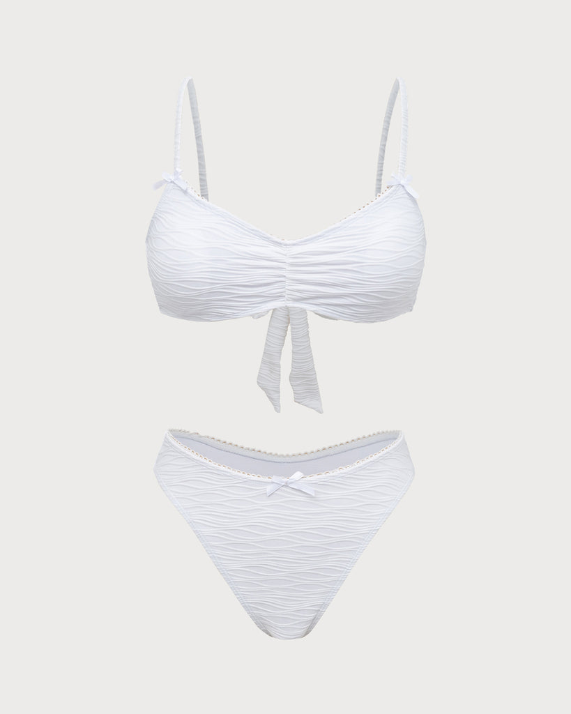 White Knitted Wave Textured Bikini Set