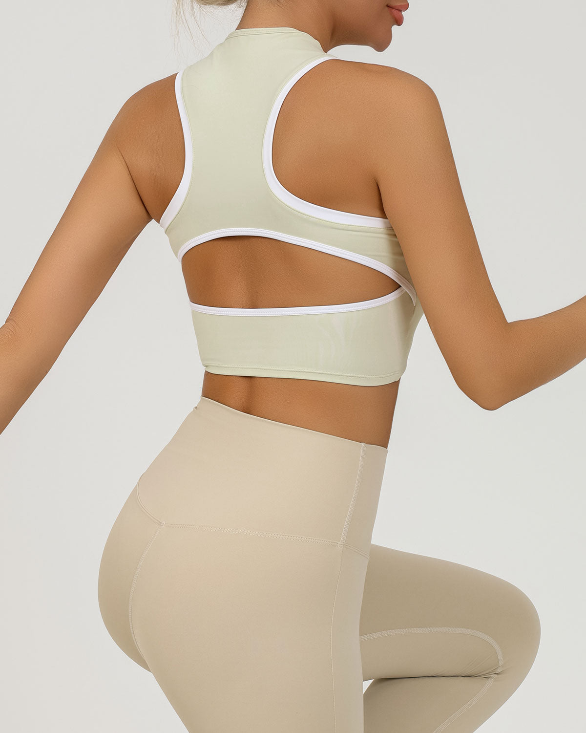 Apricot Round Neck Zipper Yoga Tank Top - Light Support