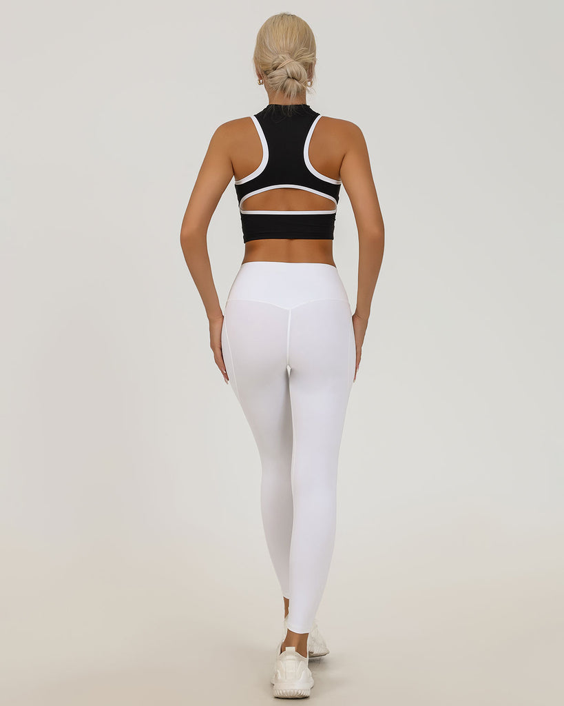 Black Round Neck Zipper Yoga Tank Top - Light Support