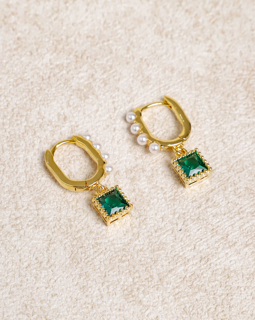 Green Metal Pearl Earrings