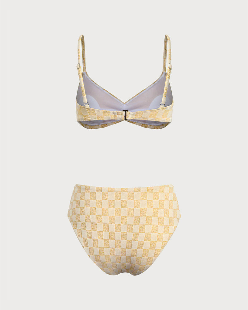 Yellow Plaid Bralette Bikini Set