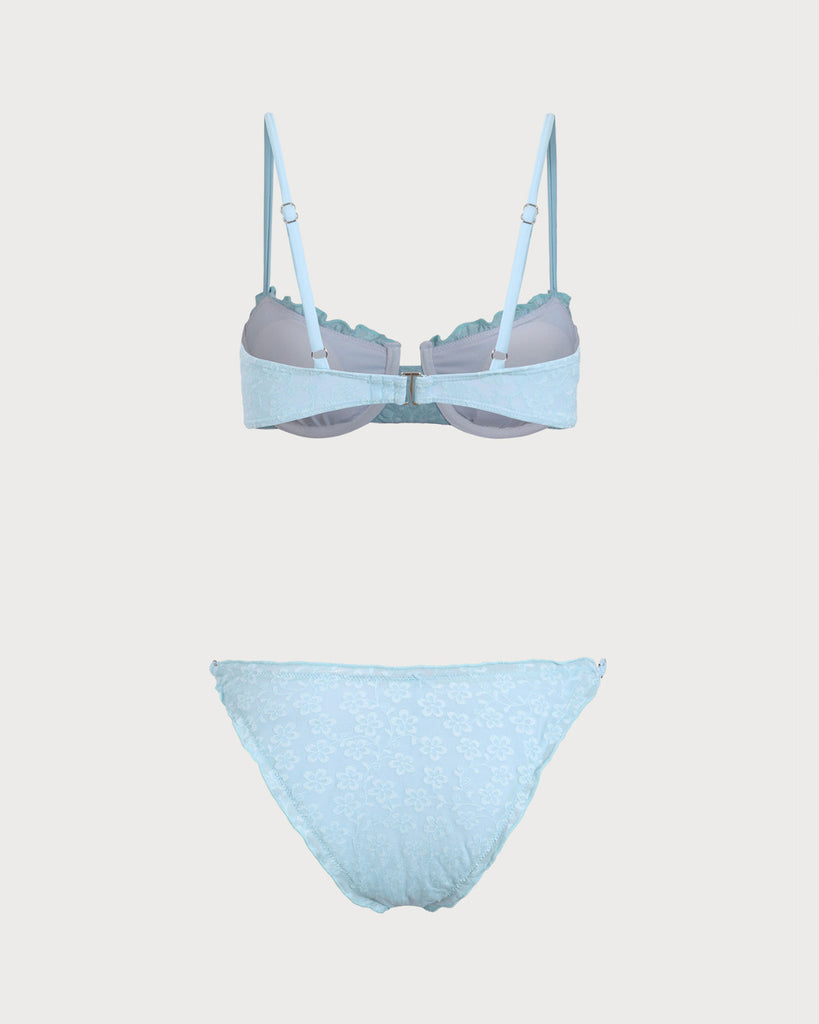 Blue Ruffle Floral Underwire Bikini Set