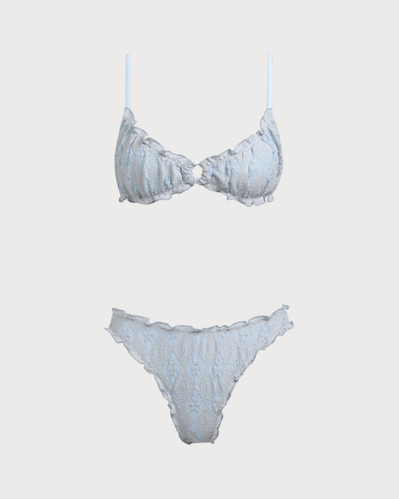 Green Textured Wave Edge Bikini Set