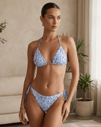 Blue Floral Triangle Bikini Set