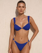 Blue V Neck Textured Bralette Bikini Set