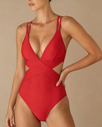 Red V Neck Bralette One Piece