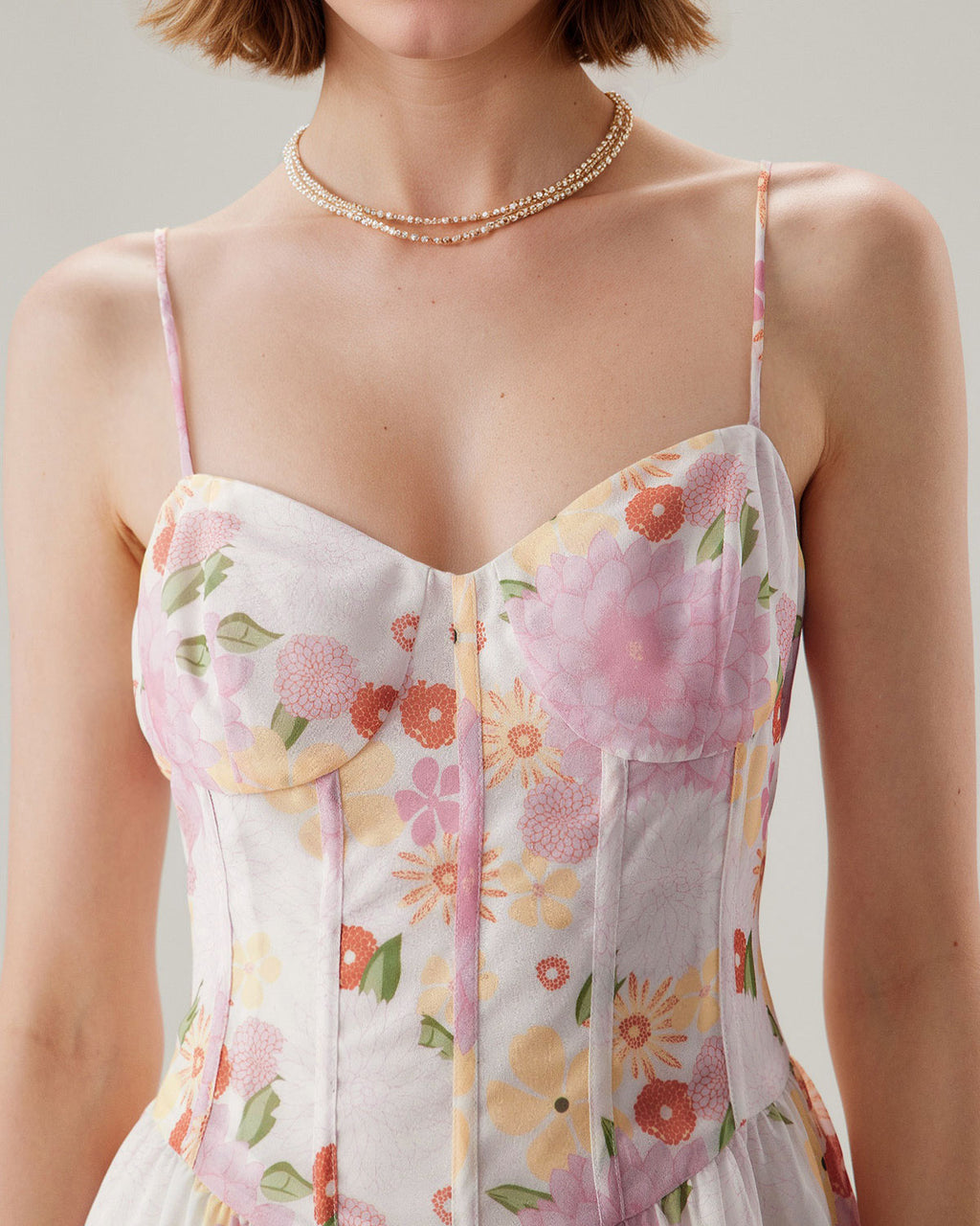 Pink Floral Sweetheart Neck Slip Mini Dress