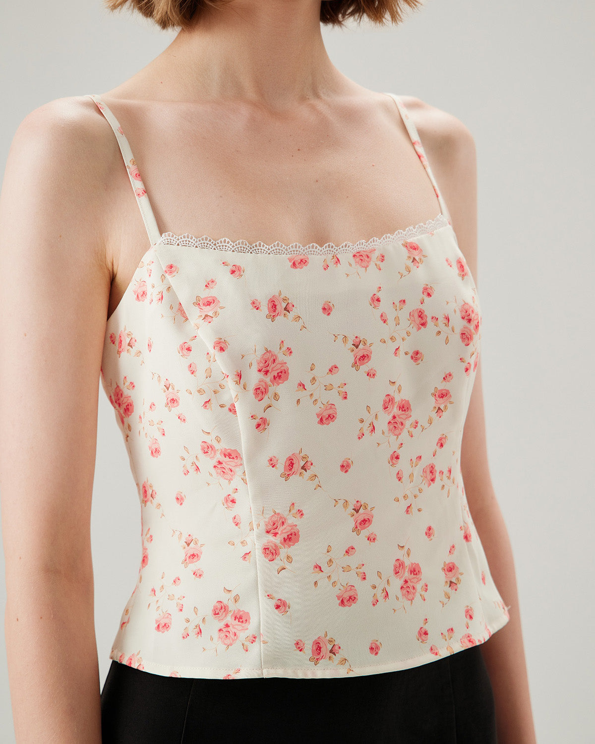 Pink Floral Cropped Cami Top