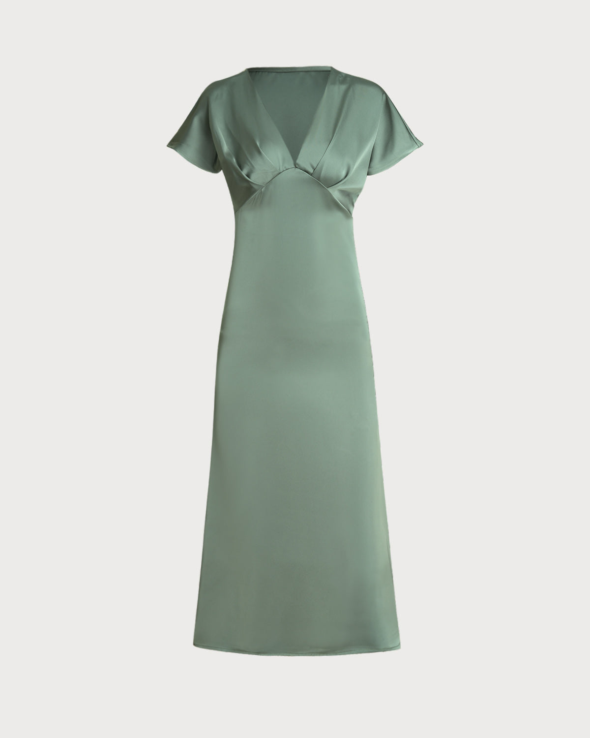 Rihoas Satin V Neck A-Line Midi Dress | Pleated Short Sleeve For Wedding Guest, Prom, Bridal Shower, Green / XS Rihoas Satin V Neck A-Line Midi Dress | Pleated Short Sleeve For Wedding Guest, Prom, Bridal Shower, Green / XS